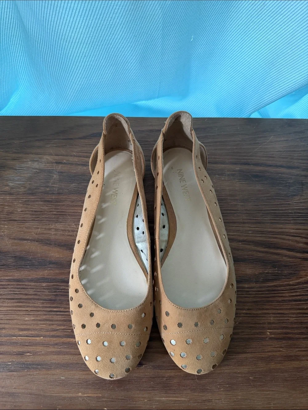 Sold- Nine West Camel Suede Studded Ballet Flats